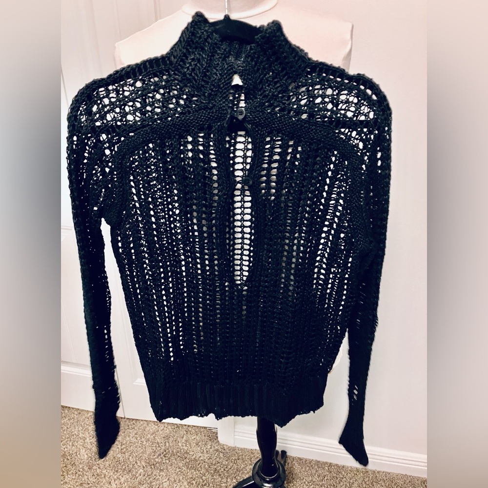 Inhabit Black Open-Knit Turtleneck Sweater